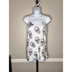 ☀️Chaser White Sugar Skull Print Día de Muertos Sleeveless Tank Top Size M NWT